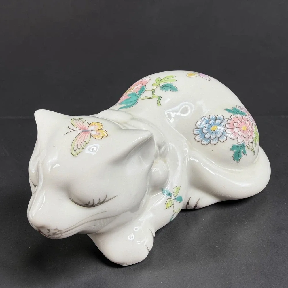 Takahashi San Francisco Cho Cho Sleeping Cat Figurine Floral Butterfly Japan 5in